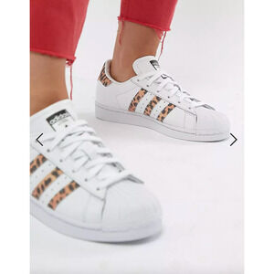 Women's adidas Originals Superstar Sneakers With Leopard Print Trim US 8